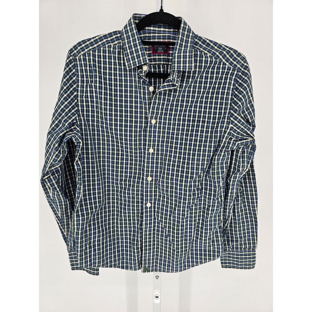 Untuckit Mens Sz S Slim Fit Long Sleeve Button Up Dress Shirt Blue Green Plaid
